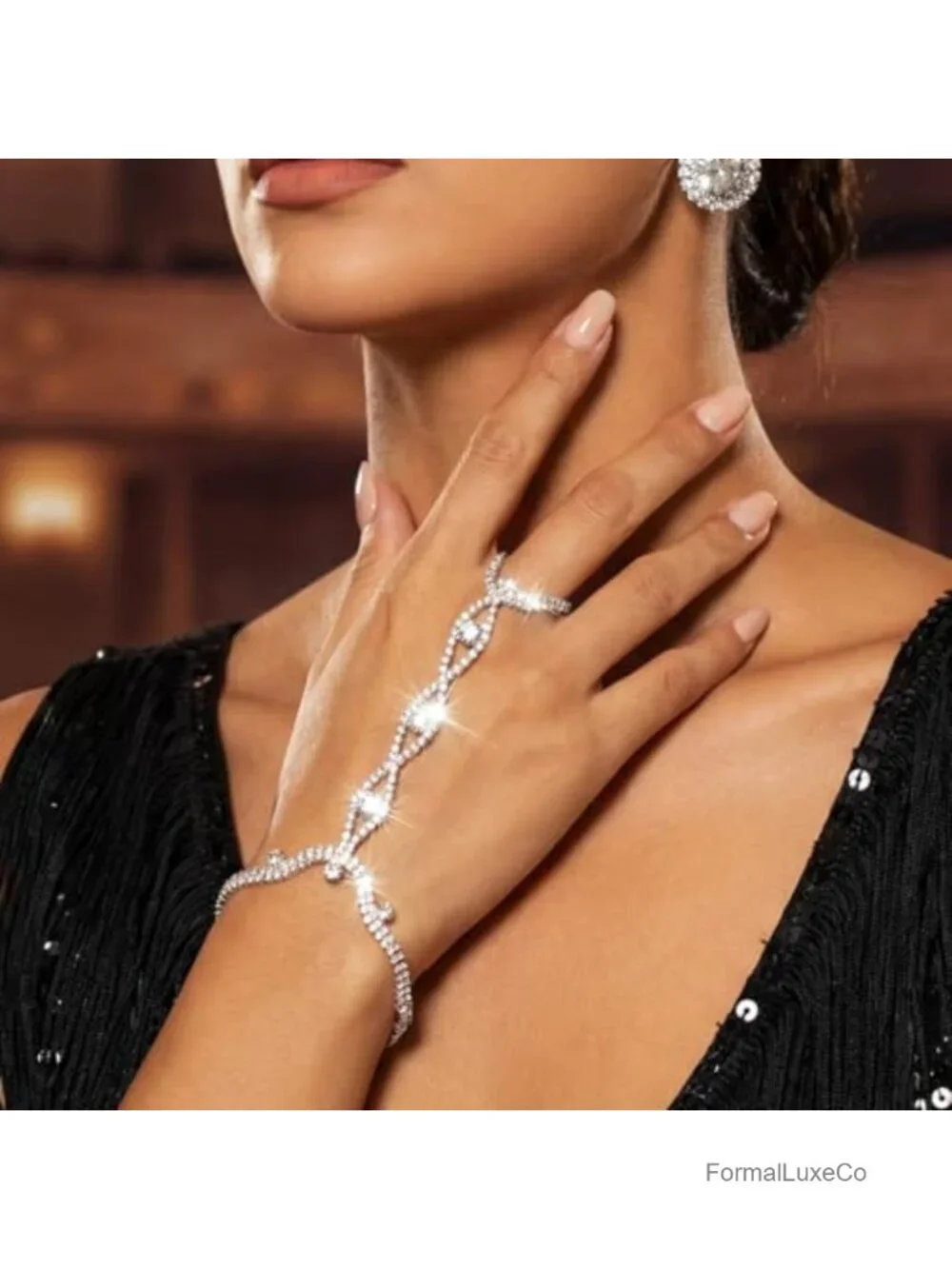 Rhinestone Fingerless Gloves Hand Chain Bracelet for Women